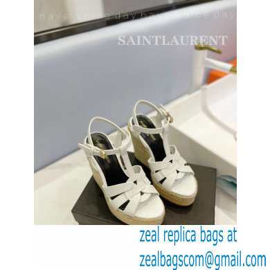 Saint Laurent Heel 12.5cm Platform 3.5cm Tribute Wedge Espadrilles in Smooth Leather 611924 White