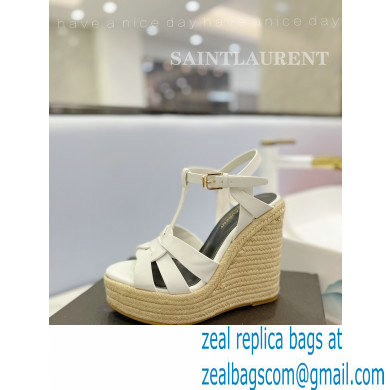 Saint Laurent Heel 12.5cm Platform 3.5cm Tribute Wedge Espadrilles in Smooth Leather 611924 White