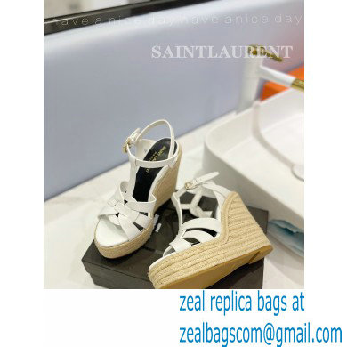 Saint Laurent Heel 12.5cm Platform 3.5cm Tribute Wedge Espadrilles in Smooth Leather 611924 White