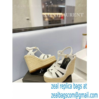 Saint Laurent Heel 12.5cm Platform 3.5cm Tribute Wedge Espadrilles in Smooth Leather 611924 White