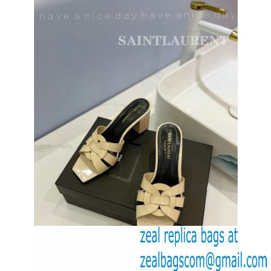 Saint Laurent Heel 6.5cm Tribute Mules Slide Sandals in Patent Leather Beige - Click Image to Close