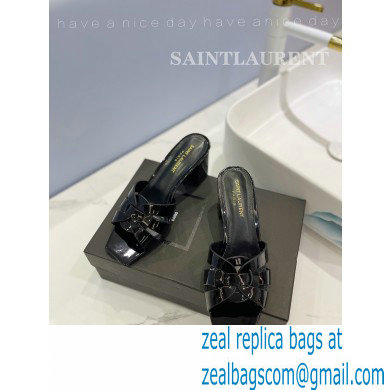 Saint Laurent Heel 6.5cm Tribute Mules Slide Sandals in Patent Leather Black