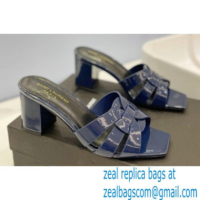 Saint Laurent Heel 6.5cm Tribute Mules Slide Sandals in Patent Leather Blue