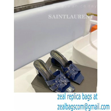 Saint Laurent Heel 6.5cm Tribute Mules Slide Sandals in Patent Leather Blue