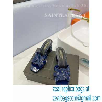 Saint Laurent Heel 6.5cm Tribute Mules Slide Sandals in Patent Leather Blue
