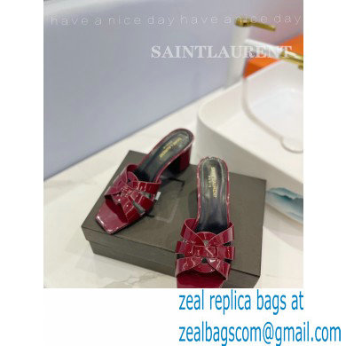 Saint Laurent Heel 6.5cm Tribute Mules Slide Sandals in Patent Leather Burgundy - Click Image to Close