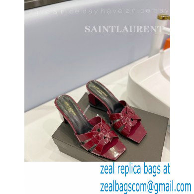 Saint Laurent Heel 6.5cm Tribute Mules Slide Sandals in Patent Leather Burgundy - Click Image to Close
