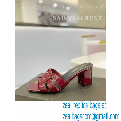 Saint Laurent Heel 6.5cm Tribute Mules Slide Sandals in Patent Leather Burgundy