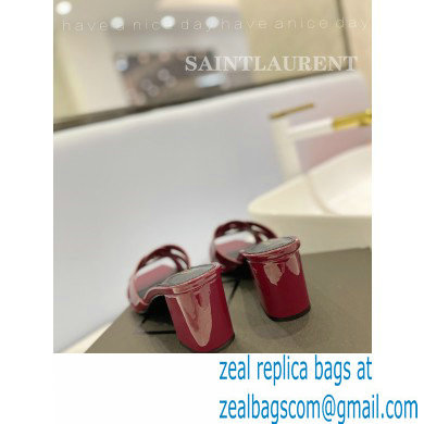 Saint Laurent Heel 6.5cm Tribute Mules Slide Sandals in Patent Leather Burgundy