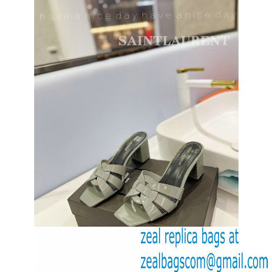 Saint Laurent Heel 6.5cm Tribute Mules Slide Sandals in Patent Leather Gray