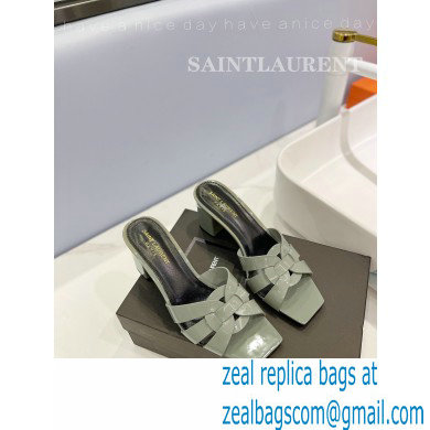 Saint Laurent Heel 6.5cm Tribute Mules Slide Sandals in Patent Leather Gray - Click Image to Close