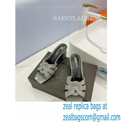 Saint Laurent Heel 6.5cm Tribute Mules Slide Sandals in Patent Leather Gray - Click Image to Close