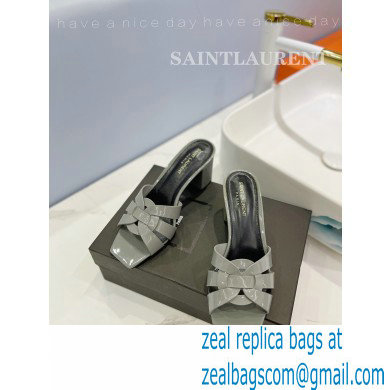 Saint Laurent Heel 6.5cm Tribute Mules Slide Sandals in Patent Leather Gray