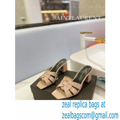 Saint Laurent Heel 6.5cm Tribute Mules Slide Sandals in Patent Leather Nude