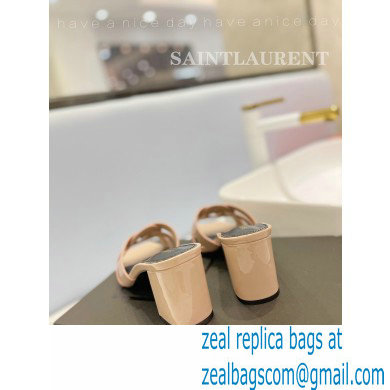 Saint Laurent Heel 6.5cm Tribute Mules Slide Sandals in Patent Leather Nude