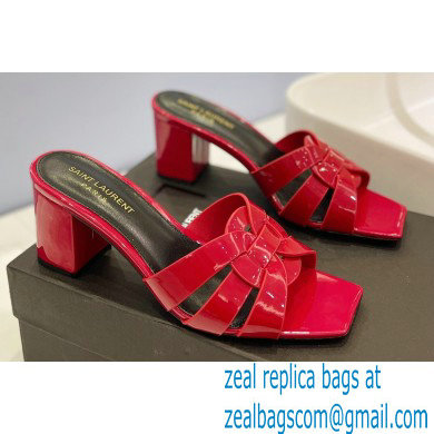 Saint Laurent Heel 6.5cm Tribute Mules Slide Sandals in Patent Leather Red