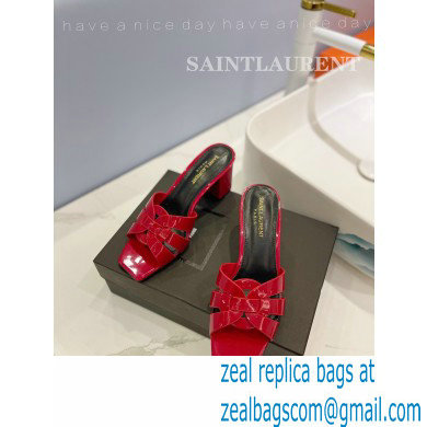 Saint Laurent Heel 6.5cm Tribute Mules Slide Sandals in Patent Leather Red