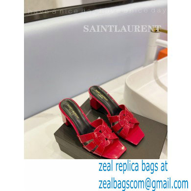 Saint Laurent Heel 6.5cm Tribute Mules Slide Sandals in Patent Leather Red