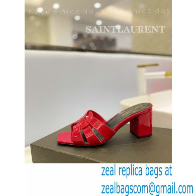 Saint Laurent Heel 6.5cm Tribute Mules Slide Sandals in Patent Leather Red