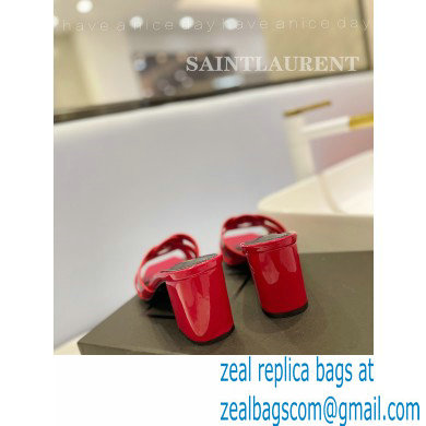 Saint Laurent Heel 6.5cm Tribute Mules Slide Sandals in Patent Leather Red