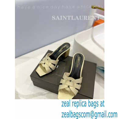 Saint Laurent Heel 6.5cm Tribute Mules Slide Sandals in Smooth Leather Beige - Click Image to Close