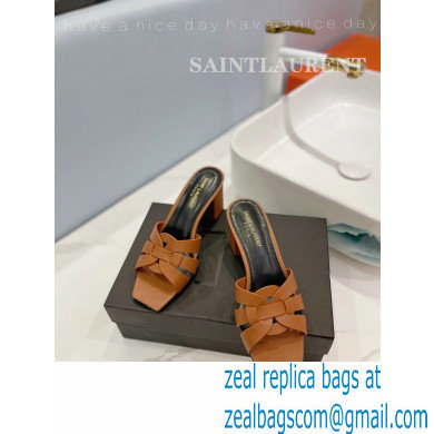 Saint Laurent Heel 6.5cm Tribute Mules Slide Sandals in Smooth Leather Brown