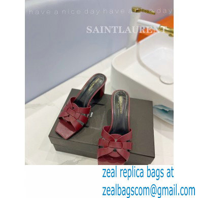 Saint Laurent Heel 6.5cm Tribute Mules Slide Sandals in Smooth Leather Burgundy