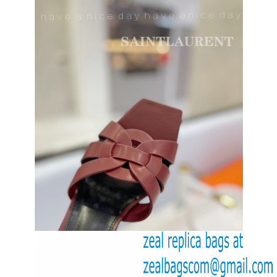 Saint Laurent Heel 6.5cm Tribute Mules Slide Sandals in Smooth Leather Burgundy