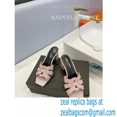 Saint Laurent Heel 6.5cm Tribute Mules Slide Sandals in Smooth Leather Pink - Click Image to Close