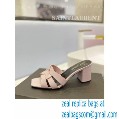 Saint Laurent Heel 6.5cm Tribute Mules Slide Sandals in Smooth Leather Pink