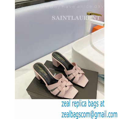 Saint Laurent Heel 6.5cm Tribute Mules Slide Sandals in Smooth Leather Pink - Click Image to Close