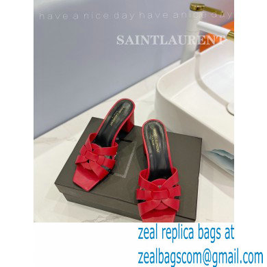 Saint Laurent Heel 6.5cm Tribute Mules Slide Sandals in Smooth Leather Red - Click Image to Close
