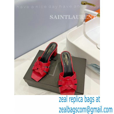 Saint Laurent Heel 6.5cm Tribute Mules Slide Sandals in Smooth Leather Red