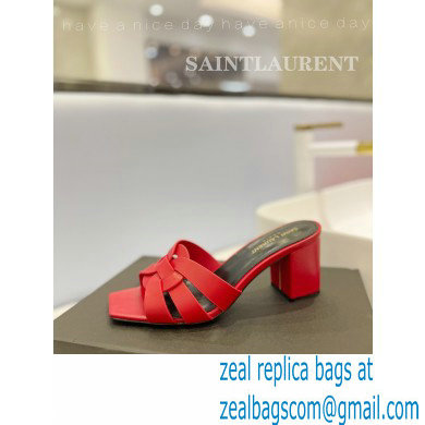 Saint Laurent Heel 6.5cm Tribute Mules Slide Sandals in Smooth Leather Red