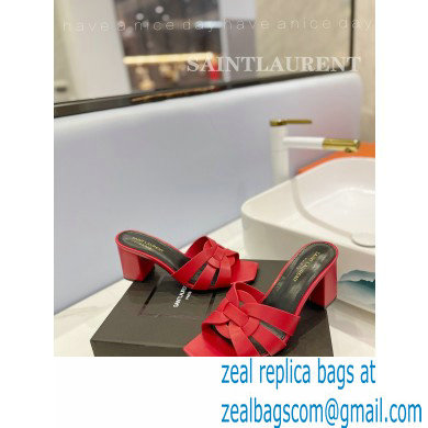 Saint Laurent Heel 6.5cm Tribute Mules Slide Sandals in Smooth Leather Red