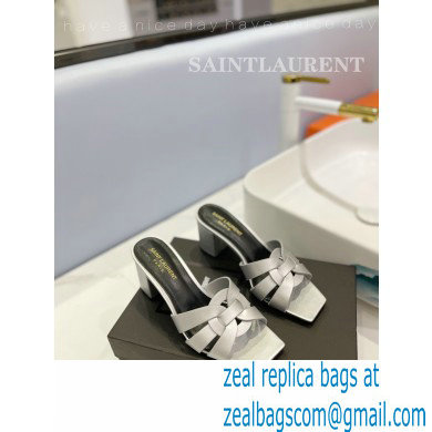 Saint Laurent Heel 6.5cm Tribute Mules Slide Sandals in Smooth Leather Silver