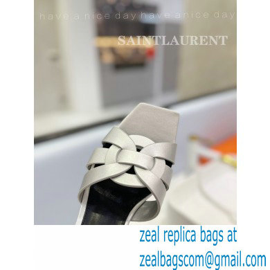 Saint Laurent Heel 6.5cm Tribute Mules Slide Sandals in Smooth Leather Silver