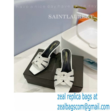 Saint Laurent Heel 6.5cm Tribute Mules Slide Sandals in Smooth Leather White