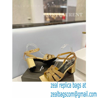 Saint Laurent Heel 6.5cm Tribute Sandals in Crystal Gold