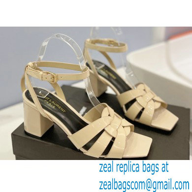 Saint Laurent Heel 6.5cm Tribute Sandals in Patent Leather Beige