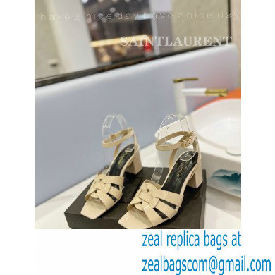 Saint Laurent Heel 6.5cm Tribute Sandals in Patent Leather Beige