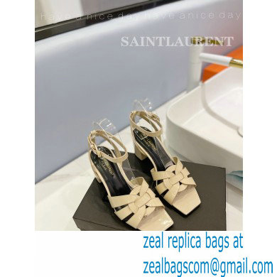 Saint Laurent Heel 6.5cm Tribute Sandals in Patent Leather Beige