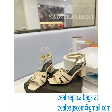 Saint Laurent Heel 6.5cm Tribute Sandals in Patent Leather Beige