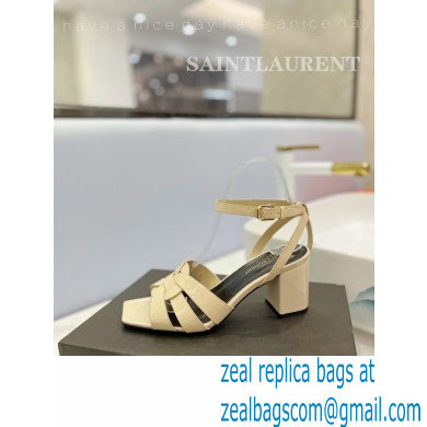 Saint Laurent Heel 6.5cm Tribute Sandals in Patent Leather Beige