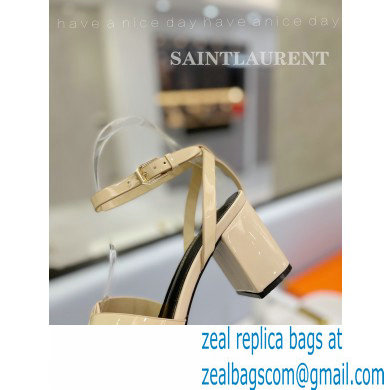 Saint Laurent Heel 6.5cm Tribute Sandals in Patent Leather Beige