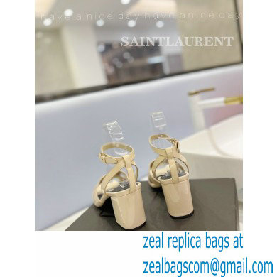 Saint Laurent Heel 6.5cm Tribute Sandals in Patent Leather Beige