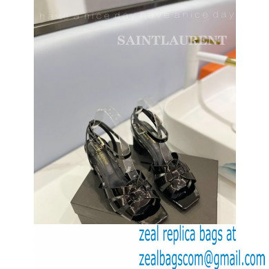 Saint Laurent Heel 6.5cm Tribute Sandals in Patent Leather Black