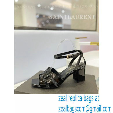 Saint Laurent Heel 6.5cm Tribute Sandals in Patent Leather Black