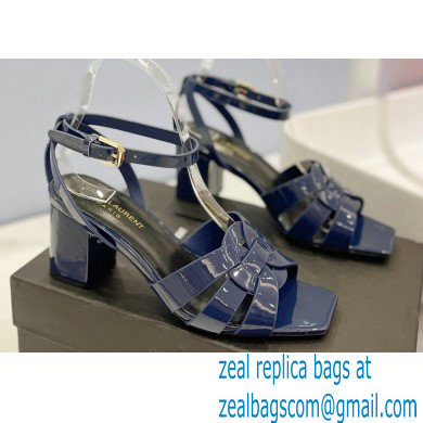 Saint Laurent Heel 6.5cm Tribute Sandals in Patent Leather Blue - Click Image to Close