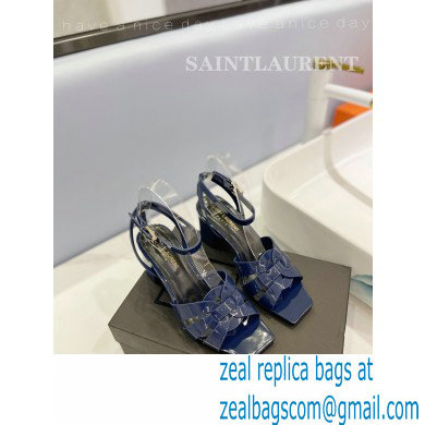 Saint Laurent Heel 6.5cm Tribute Sandals in Patent Leather Blue - Click Image to Close